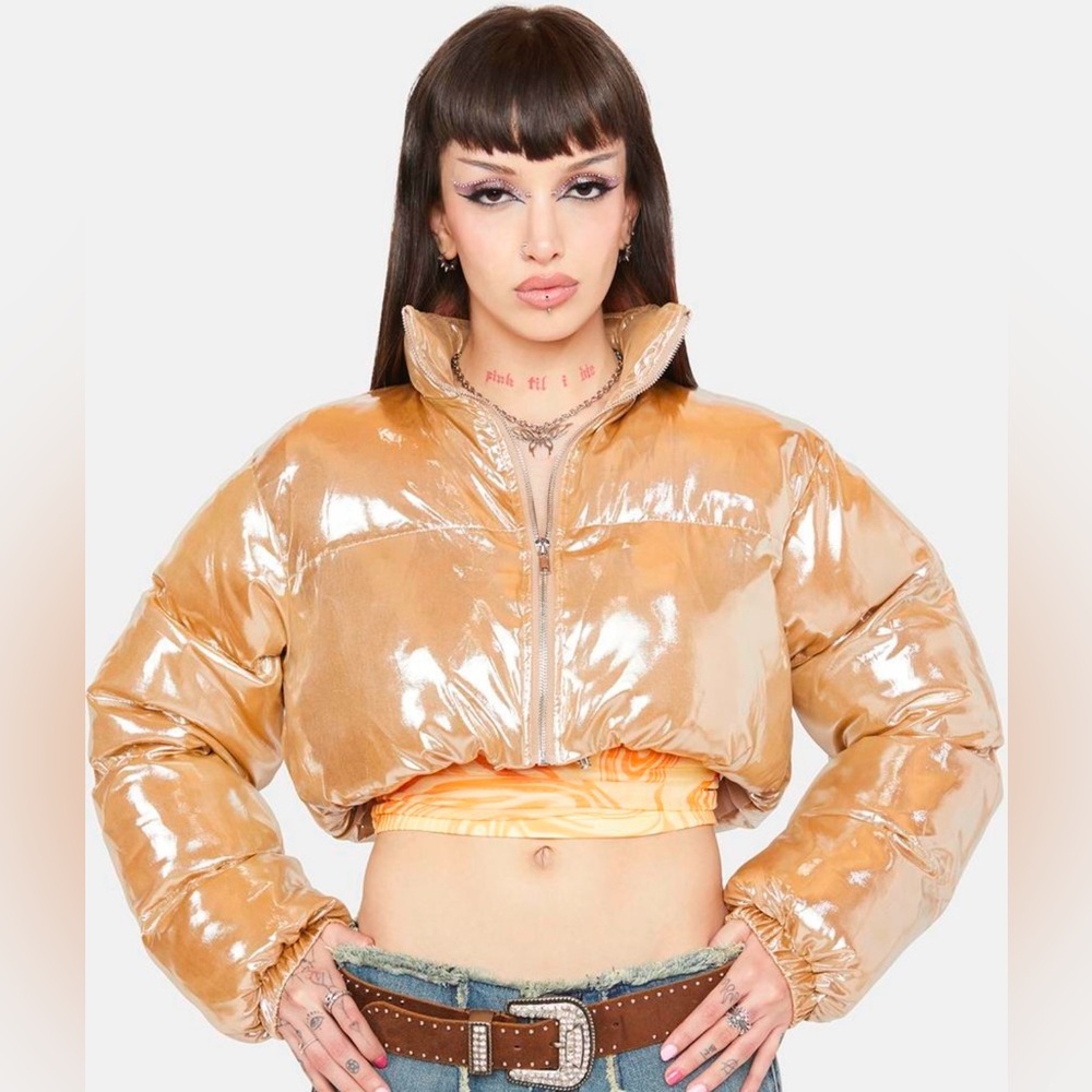 NWOT rose gold metallic puffer jacket